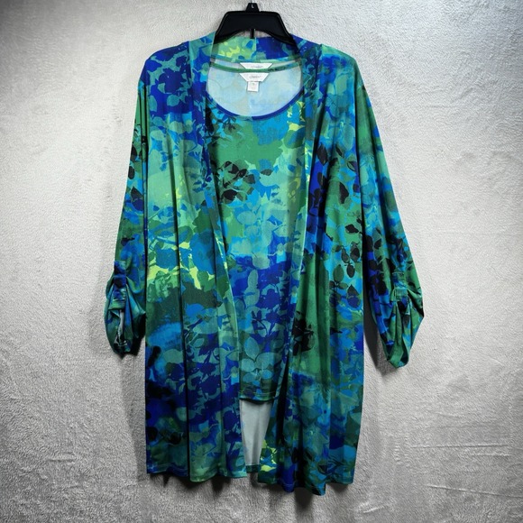 CJ Banks Sweaters - CJ‎ Banks Cardigan Tank Set Plus 1X Slinky Knit Colorful Travel Easy Care Artsy